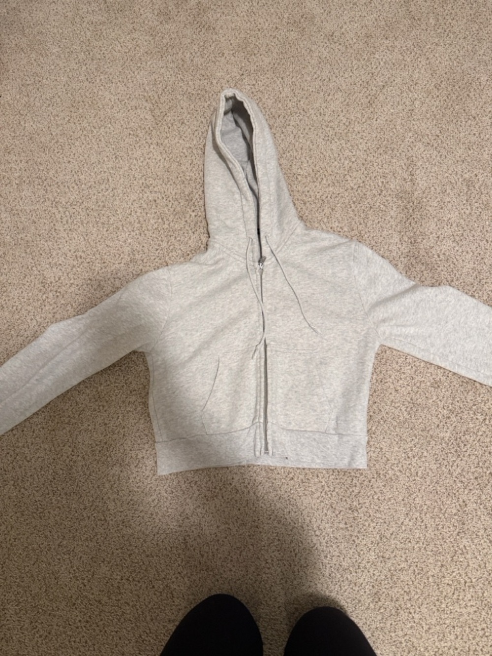 Brandy Melville Light Gray Cropped Zip Hoodie